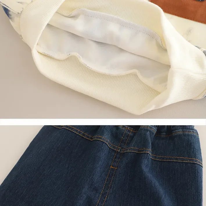 Renk Bloklu Baskılı Sweatshirt ve Eskitme Jean Takım 1 - 5 Yaş - MAKKA