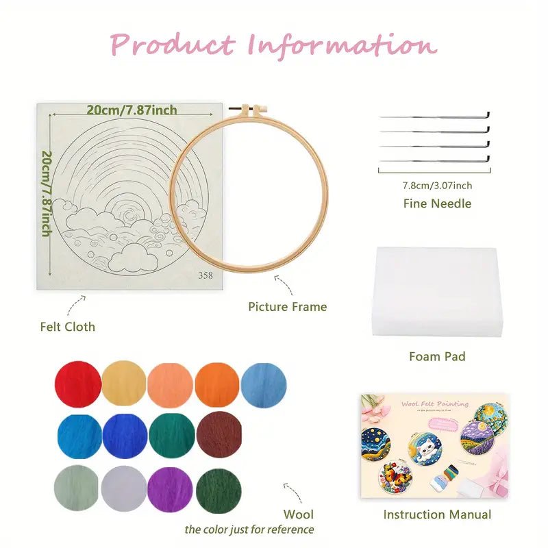 Renkli Ağaç Desenli İğne Keçe Başlangıç Seti 20x20 cm - MAKKA