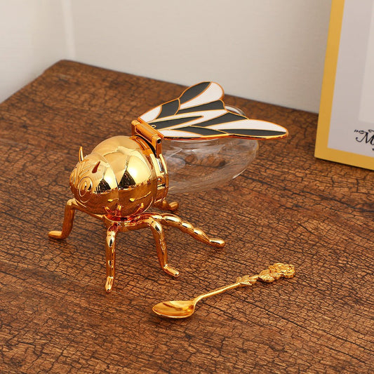 Renkli Arı Desenli Cam Kapaklı Kaşıklı Baharat Kutusu - MAKKA