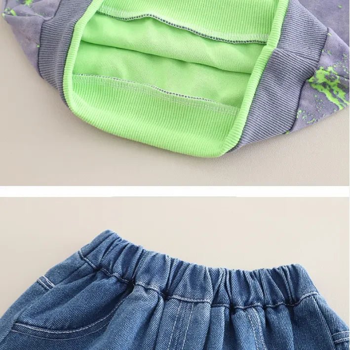 Renkli Desenli Unisex Çocuk Sweat ve Esnek Kot Takımı - MAKKA