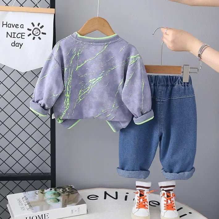 Renkli Desenli Unisex Çocuk Sweat ve Esnek Kot Takımı - MAKKA