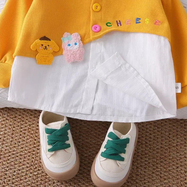 Renkli Düğmeli Gömlek Yaka Esnek Bel Kız Çocuk Takımı - MAKKA