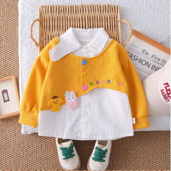 Renkli Düğmeli Gömlek Yaka Esnek Bel Kız Çocuk Takımı - MAKKA