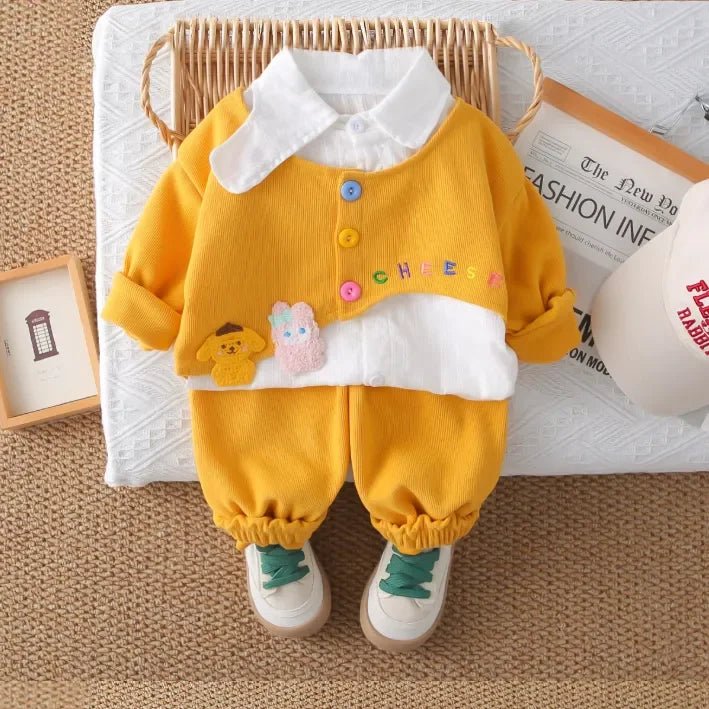 Renkli Düğmeli Gömlek Yaka Esnek Bel Kız Çocuk Takımı - MAKKA