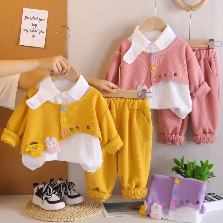 Renkli Düğmeli Gömlek Yaka Esnek Bel Kız Çocuk Takımı - MAKKA