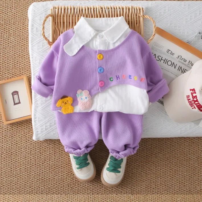 Renkli Düğmeli Gömlek Yaka Esnek Bel Kız Çocuk Takımı - MAKKA