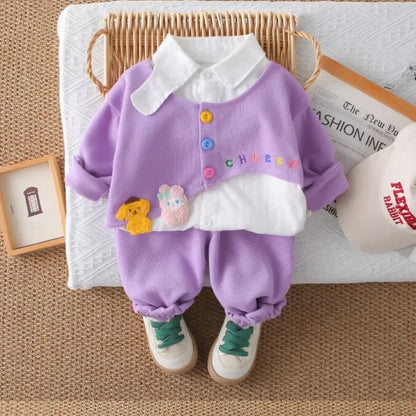 Renkli Düğmeli Gömlek Yaka Esnek Bel Kız Çocuk Takımı - MAKKA