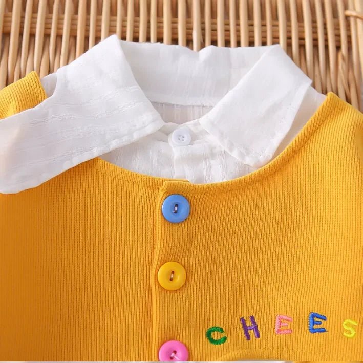 Renkli Düğmeli Gömlek Yaka Esnek Bel Kız Çocuk Takımı - MAKKA