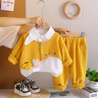 Renkli Düğmeli Gömlek Yaka Esnek Bel Kız Çocuk Takımı - MAKKA