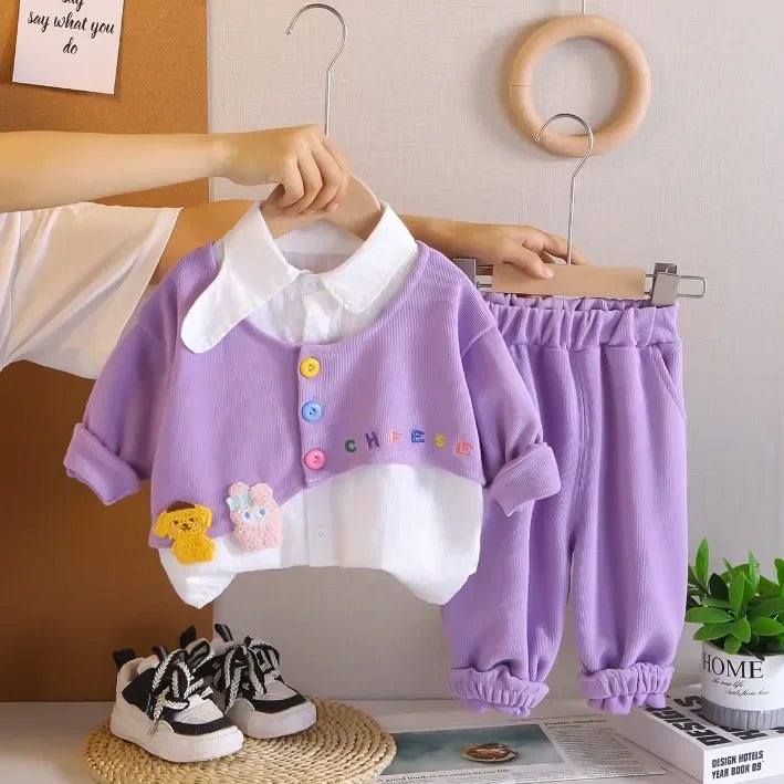 Renkli Düğmeli Gömlek Yaka Esnek Bel Kız Çocuk Takımı - MAKKA