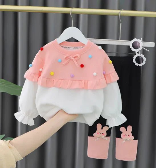 Renkli Kız Çocuk Takımı Yumuşak Rahat Elastik Bel Desenli - MAKKA