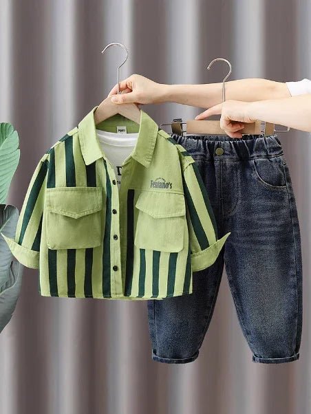 Renkli Uzun Kollu Gömlek ve Kot Pantolon Seti 2 - 7 Yaş - MAKKA