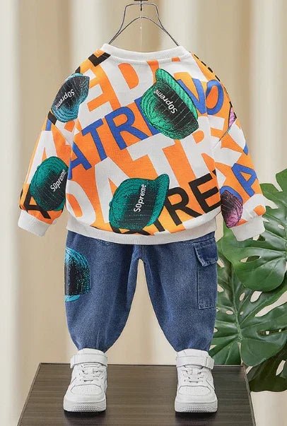 Retro Hip Hop 2 Parça Erkek Çocuk Takım Konforlu Stil - MAKKA