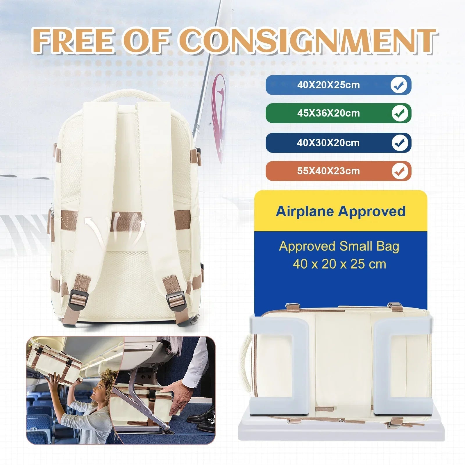 Ryanair Onaylı Suya Dayanıklı Kabin Sırt Çantası Laptop Bölmeli - MAKKA