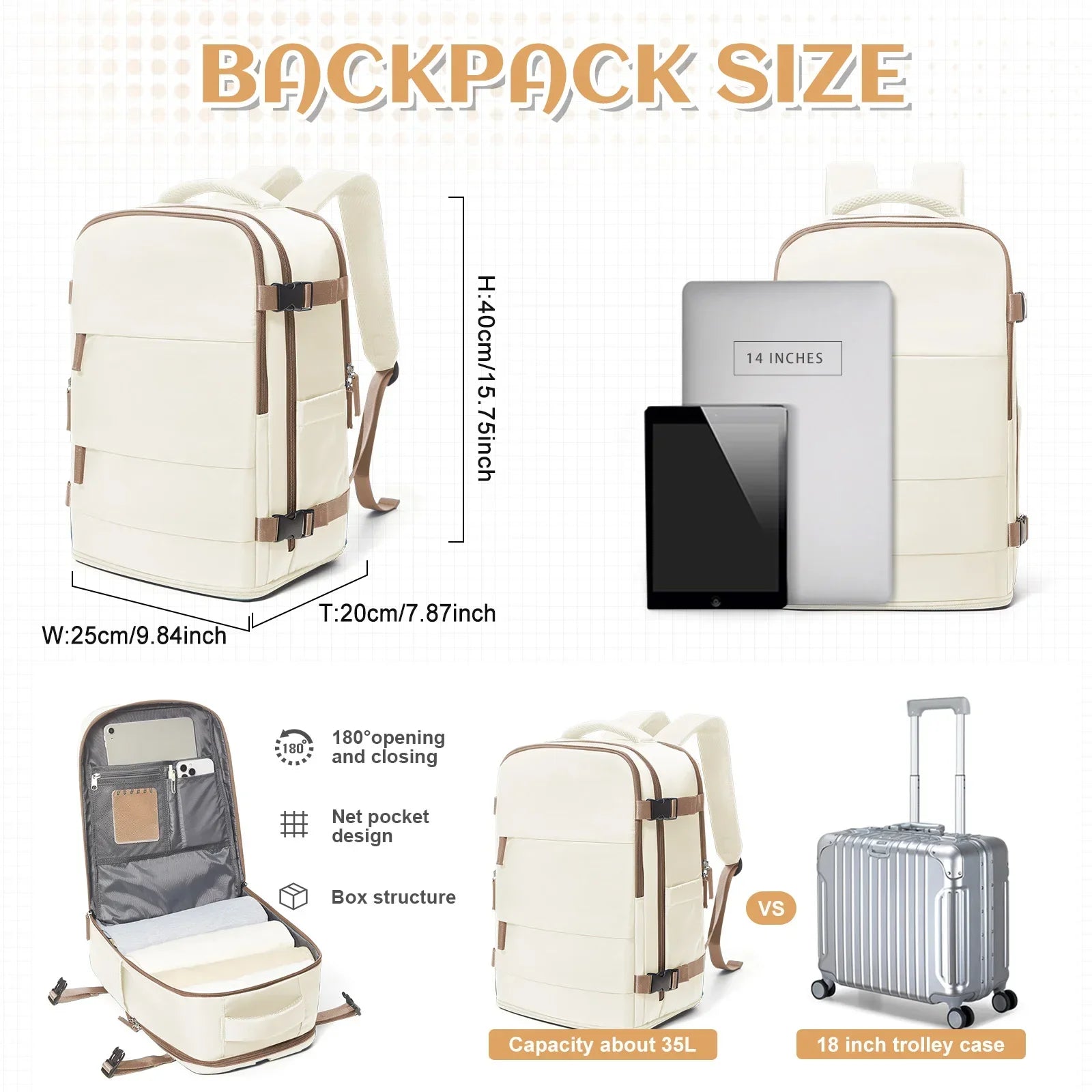 Ryanair Onaylı Suya Dayanıklı Kabin Sırt Çantası Laptop Bölmeli - MAKKA