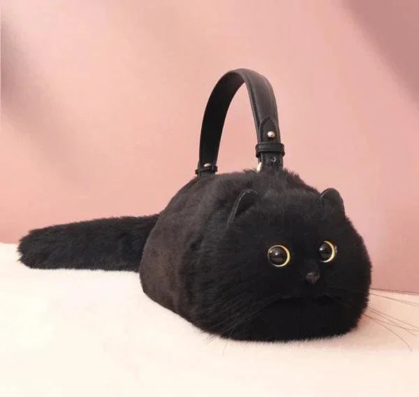 Peluş Kedili Omuz Çantası Gerçekçi Tüylü Tasarım Geniş Hacim