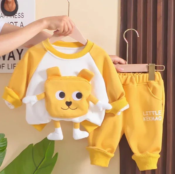 Sarı Beyaz Ön Cepli Unisex Bebek Çocuk Takım Rahat Pamuklu - MAKKA