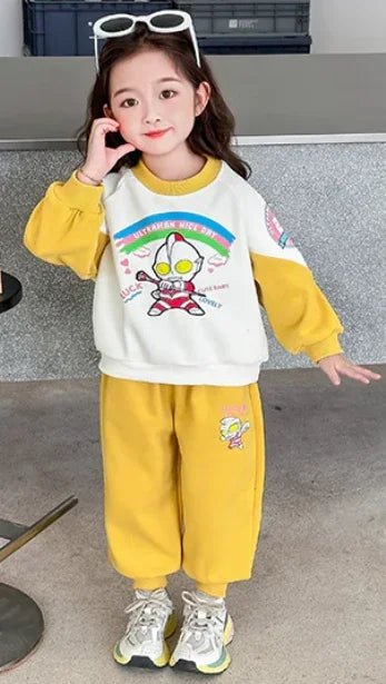 Sarı Beyaz Uzun Kollu Kız Çocuk Pamuklu Kombin 2 - 7 Yaş - MAKKA