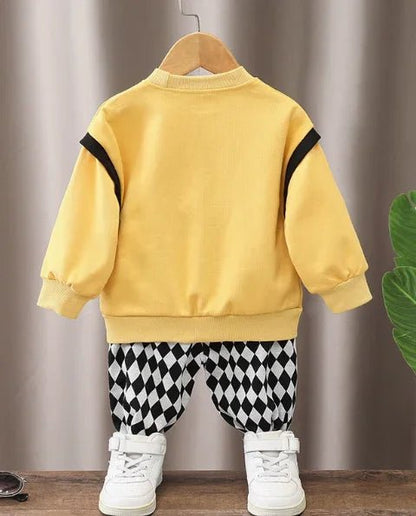 Sarı Damalı Çocuk Takım Yumuşak Pamuklu Rahat Kesim 1 - 5 Yaş - MAKKA