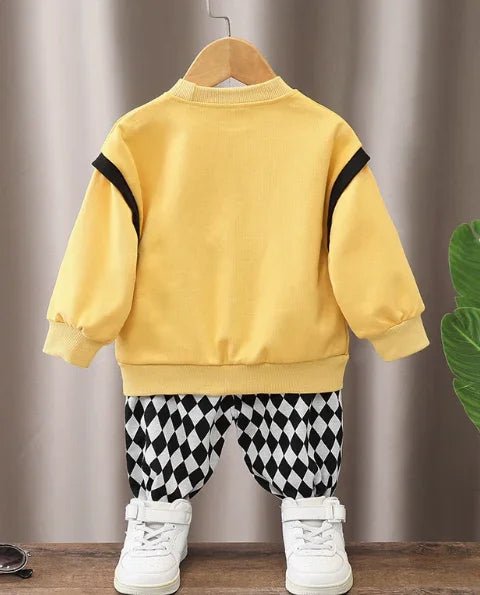 Sarı Damalı Çocuk Takımı Yumuşak Hafif Kumaş Kolay Giyim - MAKKA
