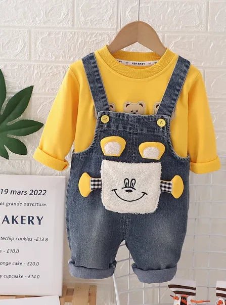 Sarı Erkek Çocuk Pamuklu Sweet ve Tulum Takım 1 - 5 Yaş - MAKKA