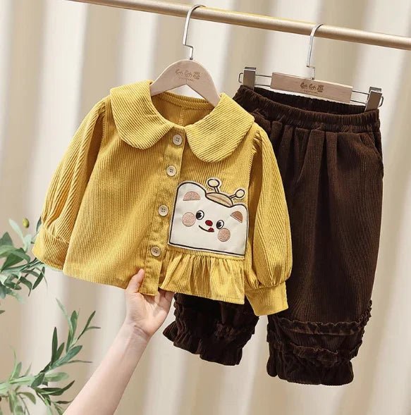 Sarı Kahverengi Kadife Kız Çocuk Takım 2–7 Yaş Yumuşak Esnek - MAKKA