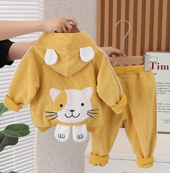 Sarı Kapşonlu Kız Çocuk Takımı Yumuşak Pamuklu Rahat Kesim - MAKKA