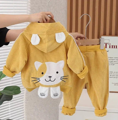 Sarı Kapşonlu Kız Çocuk Takımı Yumuşak Pamuklu Rahat Kesim - MAKKA