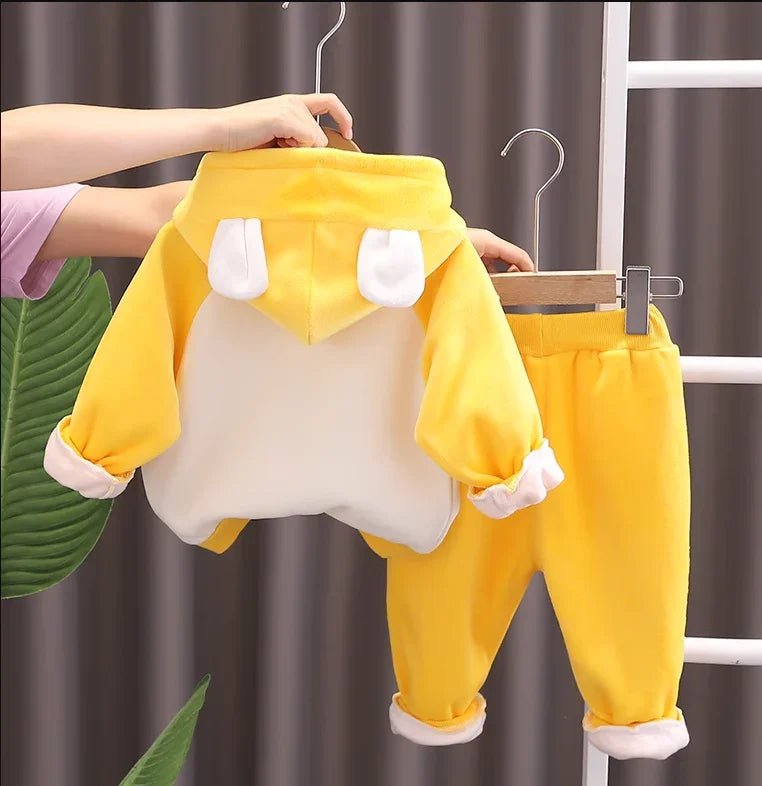 Sarı Peluş Kapüşonlu Kız Çocuk Takımı Sıcak Yumuşak ve Esnek - MAKKA