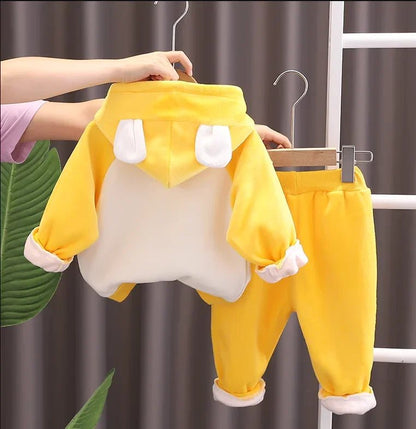 Sarı Peluş Kapüşonlu Kız Çocuk Takımı Sıcak Yumuşak ve Esnek - MAKKA