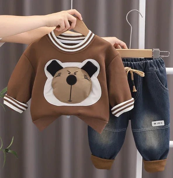 Sevimli Ayıcık Baskılı Pamuklu Çocuk Alt - Üst Takım 1 - 5 Yaş - MAKKA