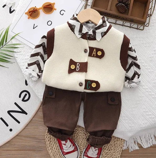Şık Gömlekli 3 Parçalı Erkek Çocuk Takımı Pamuklu Yelekli - MAKKA