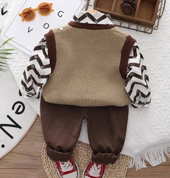 Şık Gömlekli 3 Parçalı Erkek Çocuk Takımı Pamuklu Yelekli - MAKKA