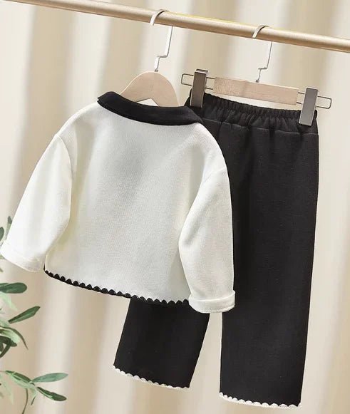 Siyah Beyaz Lacos Yaka Kız Çocuk Günlük Şık Takım - MAKKA