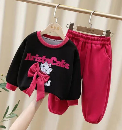 Siyah Kırmızı Pamuklu Kız Çocuk Takımı 2 - 7 Yaş Konforlu - MAKKA