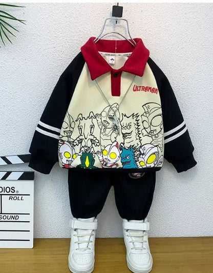 Siyah Modern Erkek Çocuk Takımı Peluşlu Rahat Günlük Şık - MAKKA