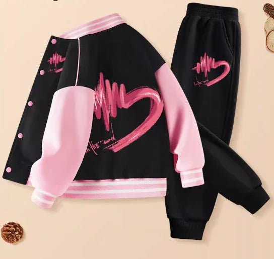 Siyah Pembe Kız Çocuk Takım Pamuklu Esnek Konforlu Şık - MAKKA