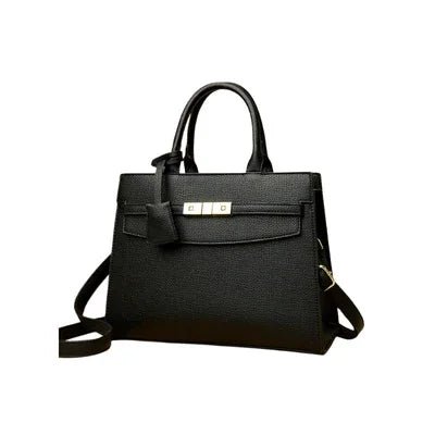 Siyah Vegan Deri Omuz ve El Çantası Altın Detaylı Zarif - MAKKA