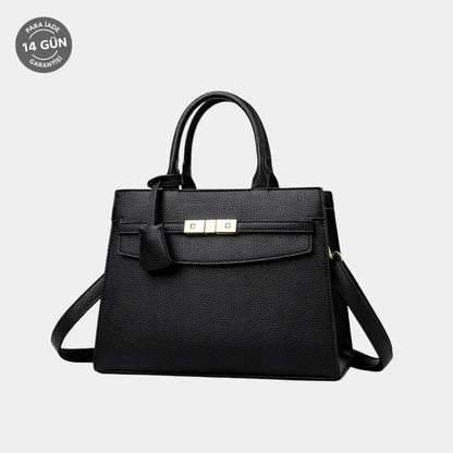 Siyah Vegan Deri Omuz ve El Çantası Altın Detaylı Zarif - MAKKA