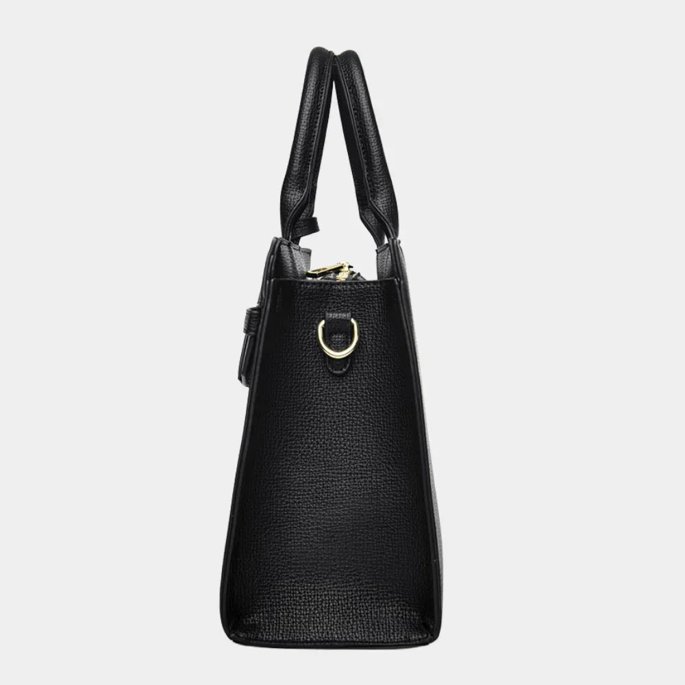 Siyah Vegan Deri Omuz ve El Çantası Altın Detaylı Zarif - MAKKA