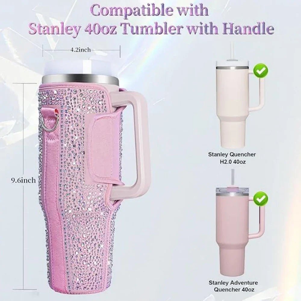 Stanley Taşınabilir Termos Çantası Parlak Taşlı Desenli 40oz Su Şişesi Tutucu - MAKKA