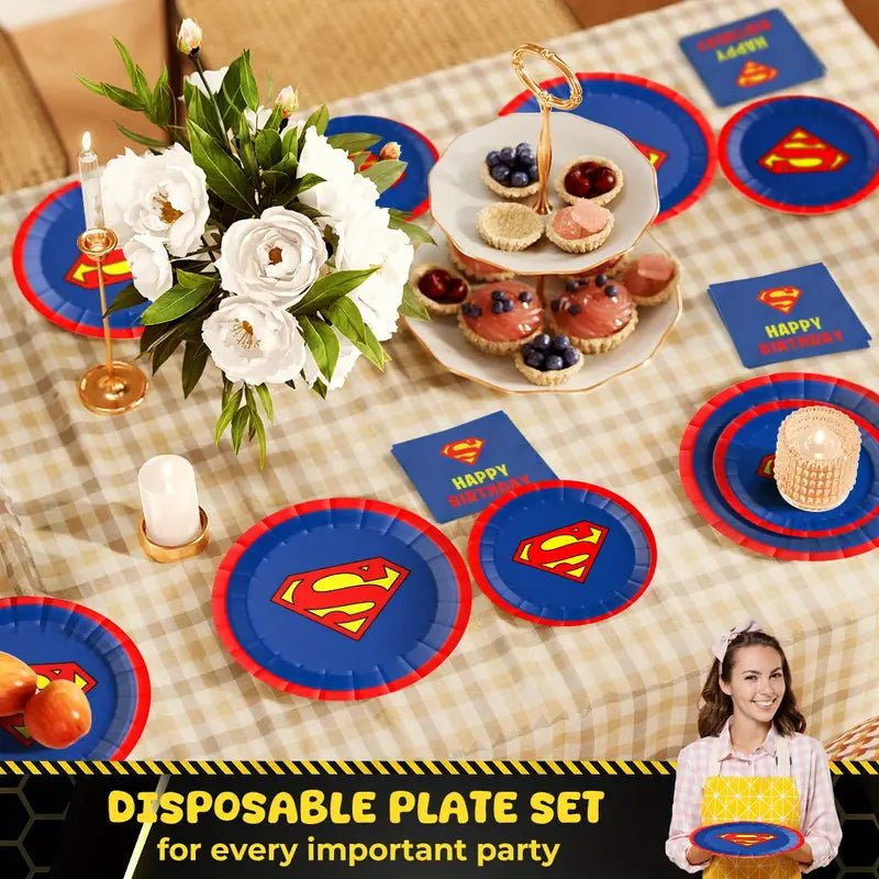 Süpermen Temalı 150 Parça Tek Kullanımlık Parti Yemek Takımı Seti - MAKKA