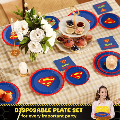 Süpermen Temalı 150 Parça Tek Kullanımlık Parti Yemek Takımı Seti - MAKKA
