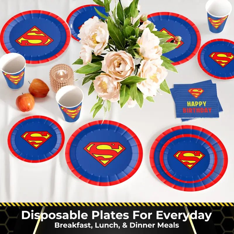 Süpermen Temalı 150 Parça Tek Kullanımlık Parti Yemek Takımı Seti - MAKKA