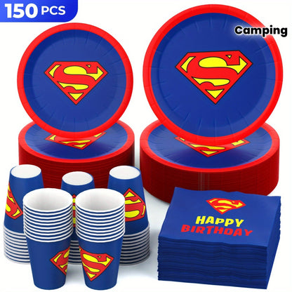 Süpermen Temalı 150 Parça Tek Kullanımlık Parti Yemek Takımı Seti - MAKKA