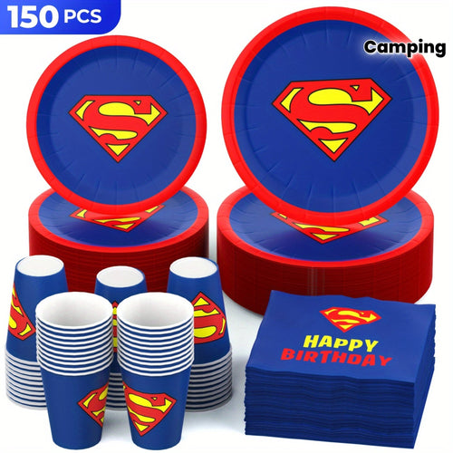 Süpermen Temalı 150 Parça Tek Kullanımlık Parti Yemek Takımı Seti - MAKKA