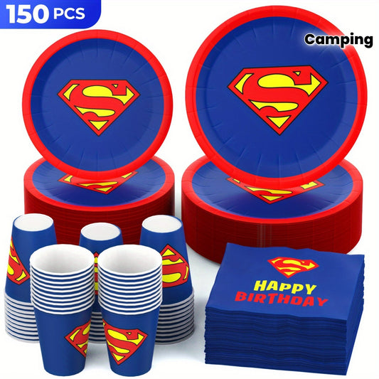 Süpermen Temalı 150 Parça Tek Kullanımlık Parti Yemek Takımı Seti - MAKKA
