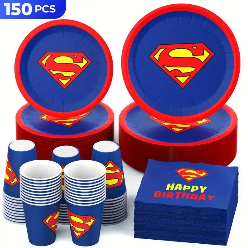 Süpermen Temalı 150 Parça Tek Kullanımlık Parti Yemek Takımı Seti - MAKKA
