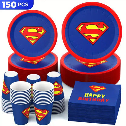 Süpermen Temalı 150 Parça Tek Kullanımlık Parti Yemek Takımı Seti - MAKKA