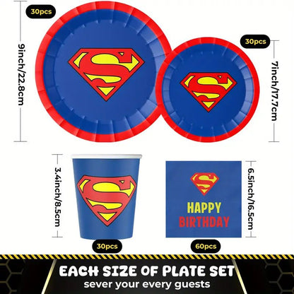 Süpermen Temalı 150 Parça Tek Kullanımlık Parti Yemek Takımı Seti - MAKKA